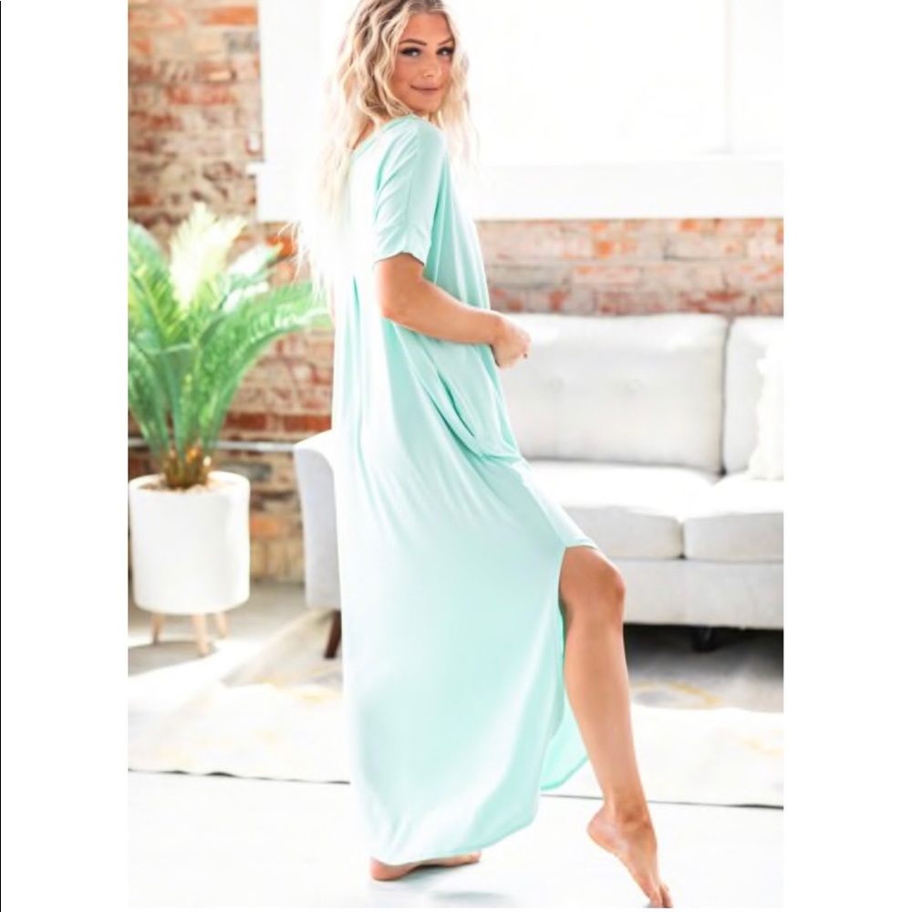 Mint t shirt dress with pockets - Picture 2 of 4